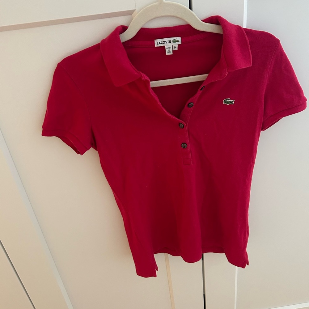 Lacoste Women's Vibrant Pink Red Button Down Shirt